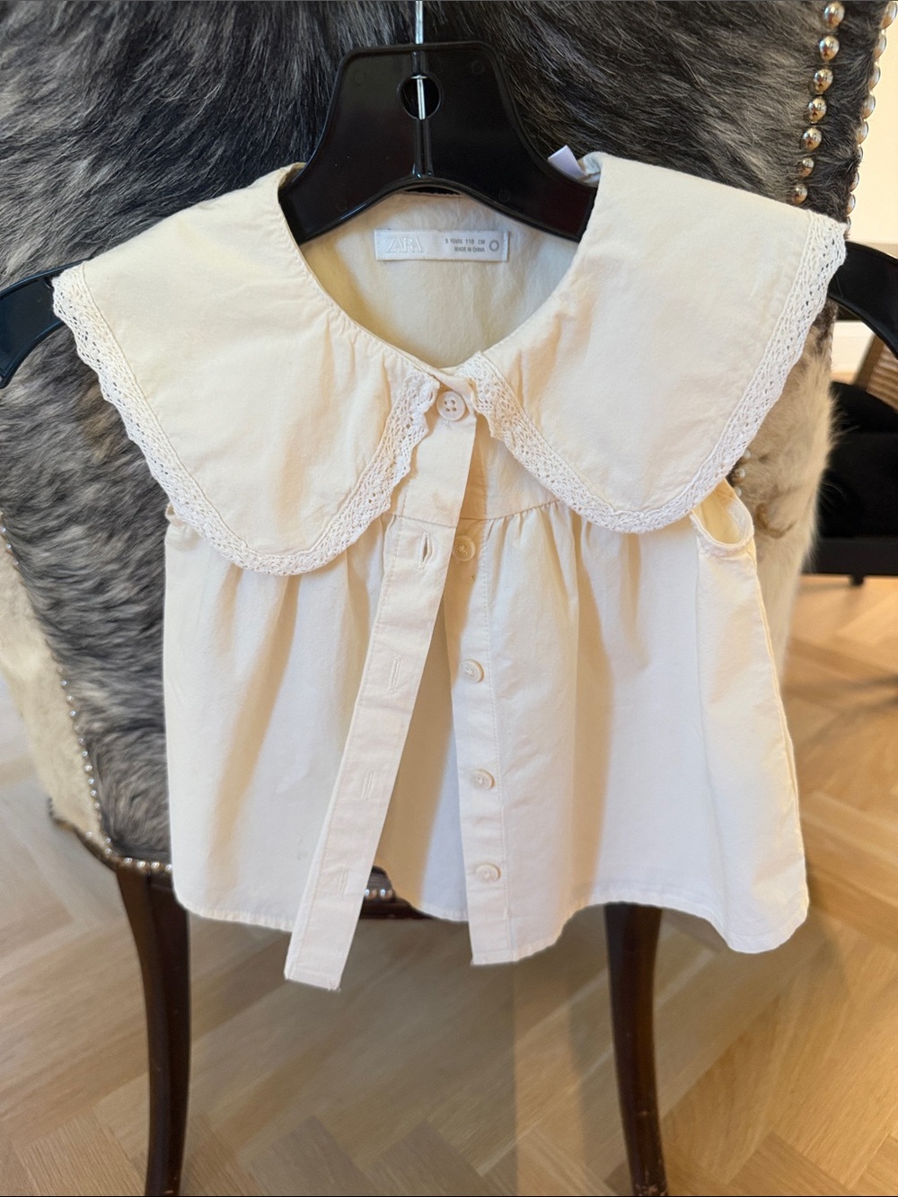 Zara Butter Yellow/Ivory Lace-Trim Peter Pan Collar Sleeveless Top